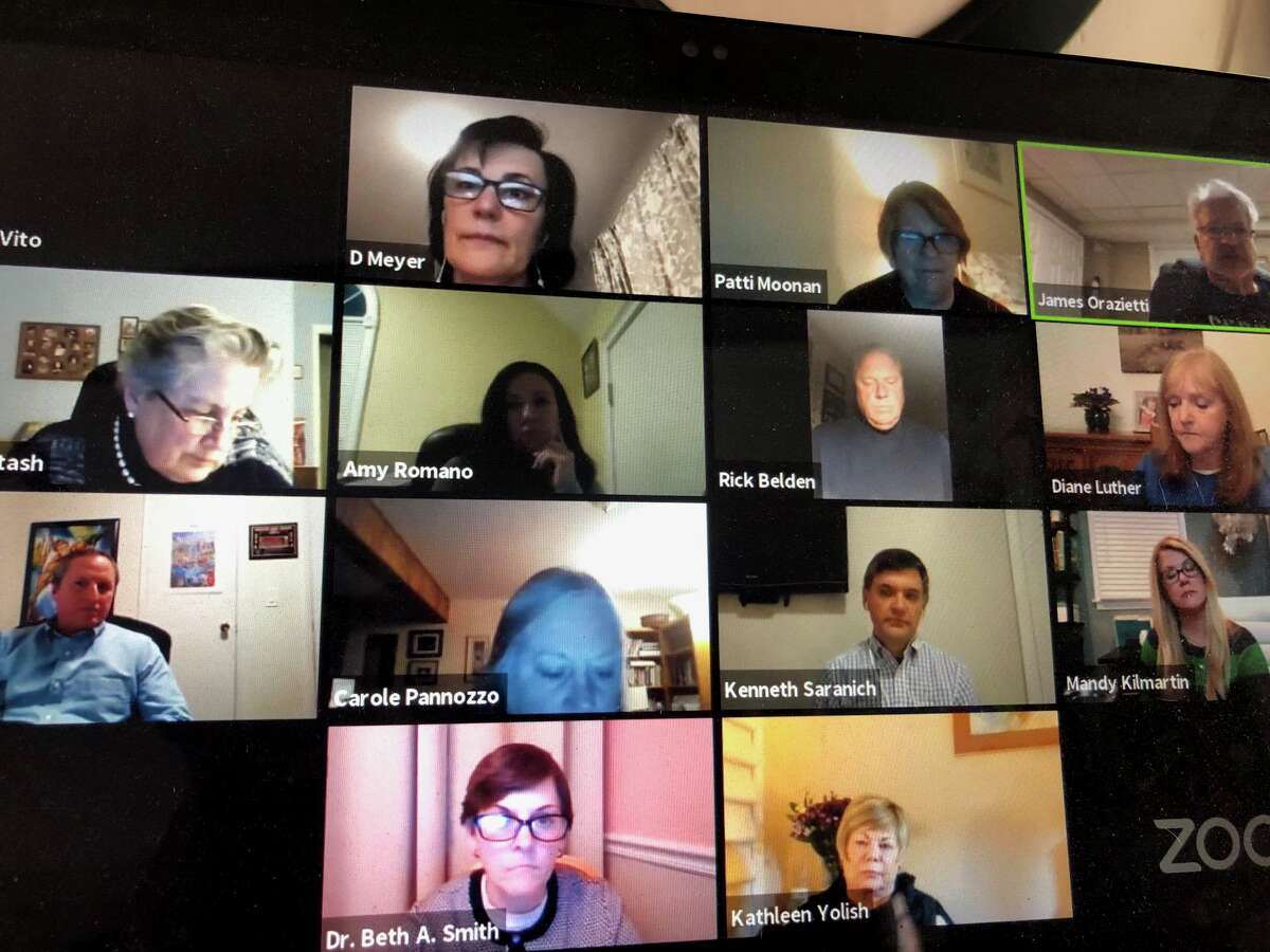 The Board of Education during its remote meeting Thursday, April 30.