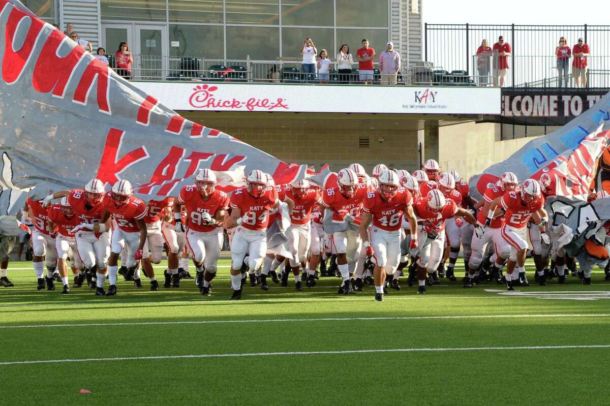 The Katy Tigers take the field for a non-district football game against the Clear Springs Chargers on Saturday, September 21, 2019 at Legacy Stadium, Katy, TX.