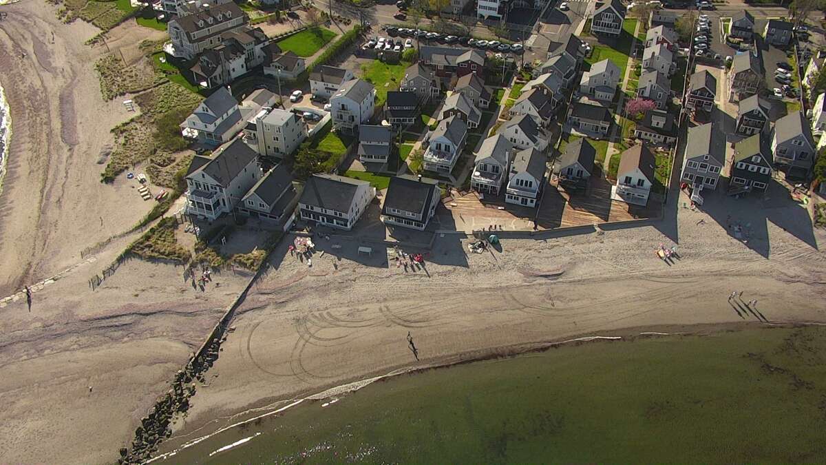 An aerial photo taken by the Fairfield Police Department drone at Fairfield beach.