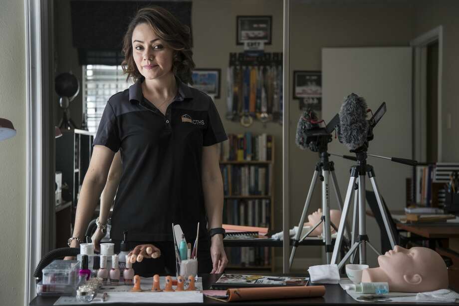 Monserrat Ramirez Canales, a cosmetology teacher at Kirk Lewis Career &amp; Technical High School in Pasadena ISD, records lessons on proper facial and nail techniques on mannequins in her Friendswood home. She hopes the instruction will keep her students on a path toward graduation and a job. Photo: Brett Coomer/Staff Photographer / ? 2020 Houston Chronicle