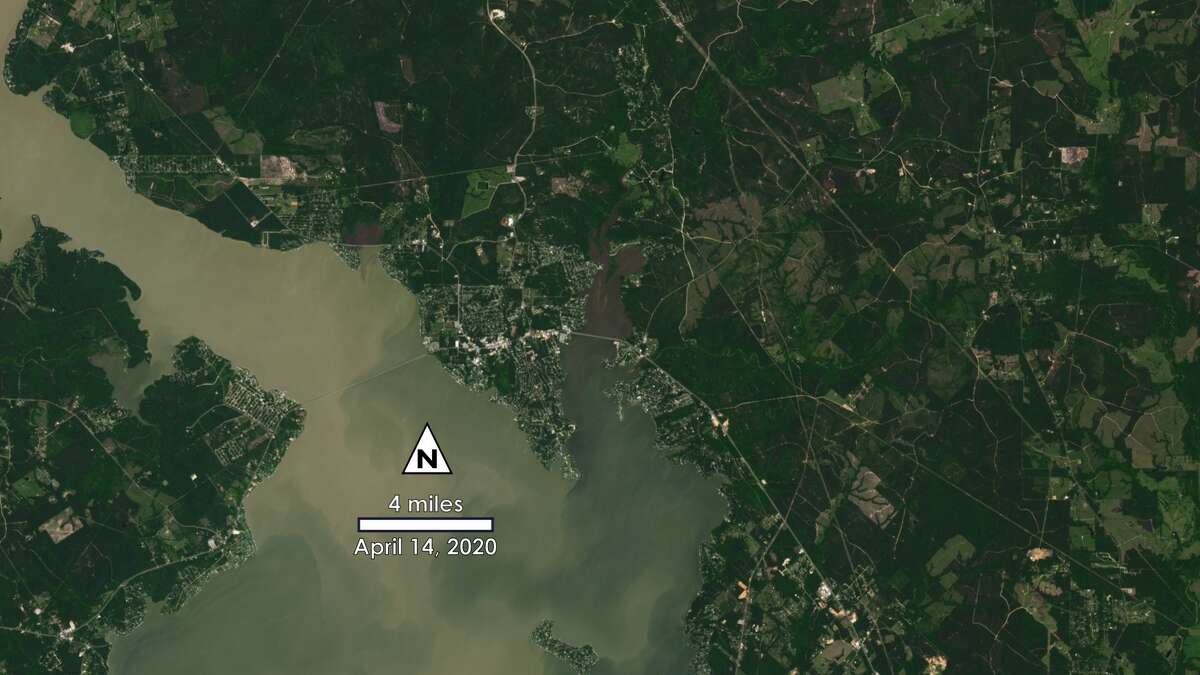 Tornado's damage to Onalaska seen from a satellite