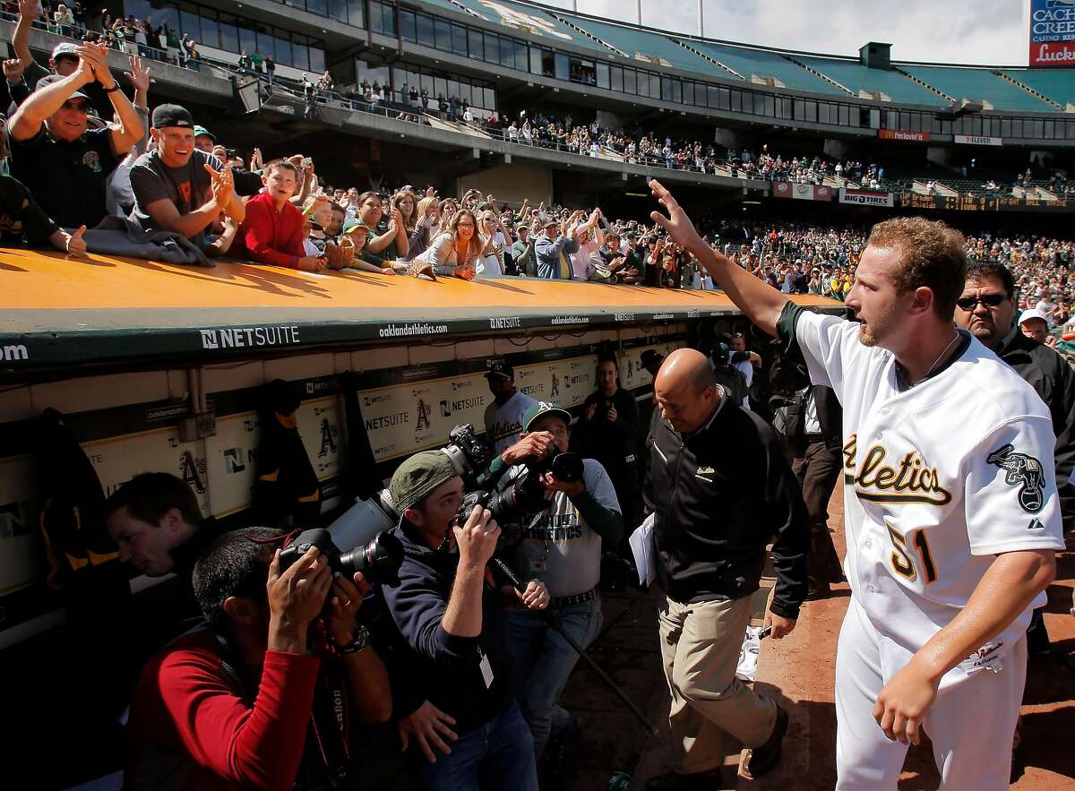 Dallas Braden reacts to the fans after his perfect game against the Tampa Bay Rays in Oakland on Sunday.
