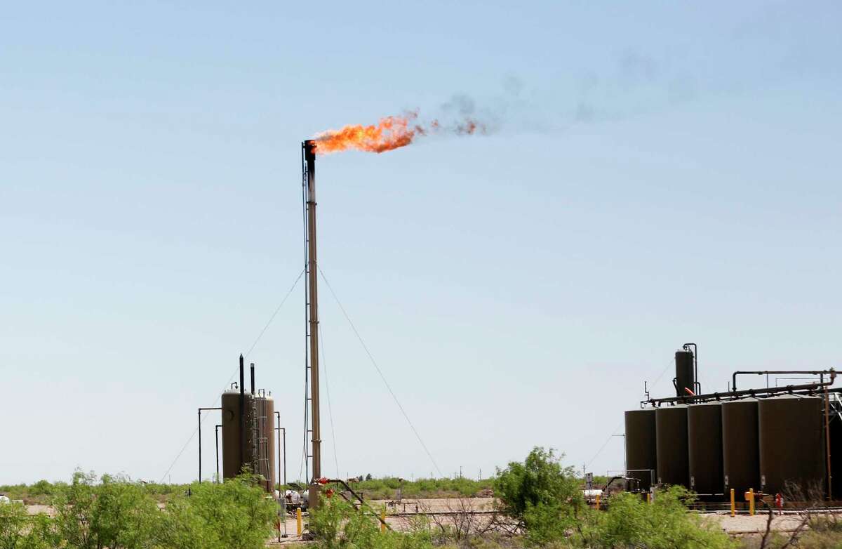 Flaring on a site near Orla, Texas on Wednesday, April 29, 2020. U.S. gas production is expected to bottom out in November as energy companies shut down rigs in response to the coronavirus-driven oil bust.