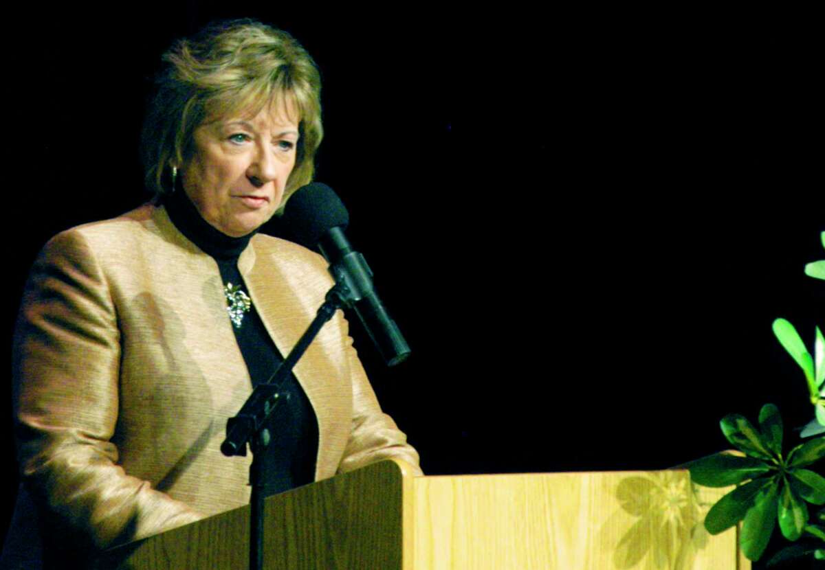 Superintendent of Schools JeanAnn Paddyfote speaks at New Milford High School on Oct. 20, 2014.