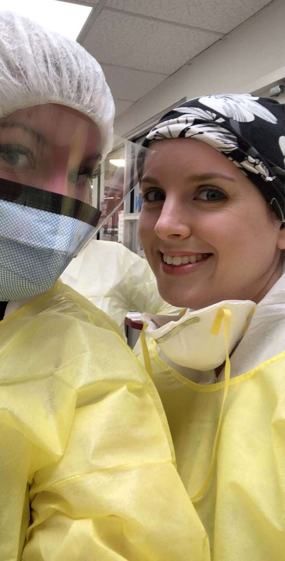 Janice Ceccucci (right) is volunteering on the front lines of the coronavirus pandemic at hard-hit New York Community Hospital in Brooklyn. The 39-year-old nurse practitioner took a leave of absence last month from her part-time job in Saratoga Hospital’s emergency department so she could help downstate hospitals overwhelmed by coronavirus patients. (Provided by Janice Ceccucci)