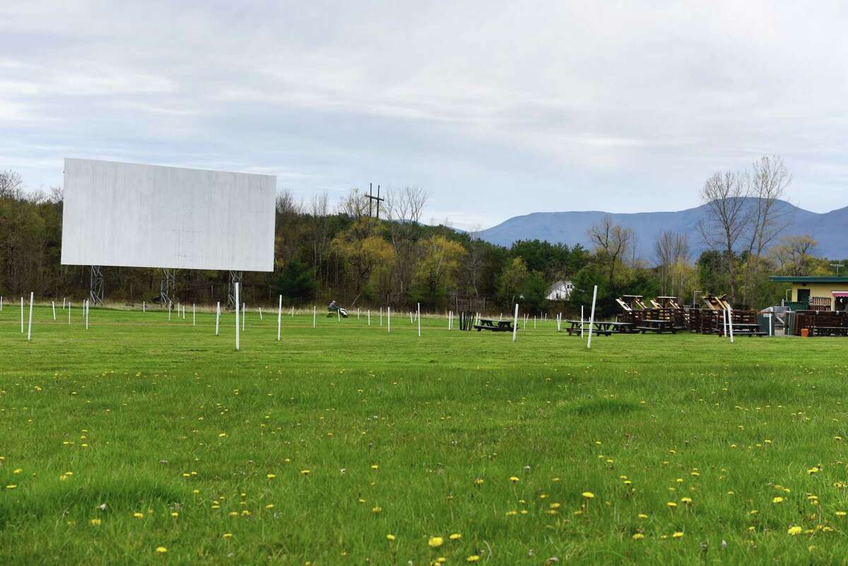 Grass is mowed at the Greenville Drive-In on Wednesday, May, 6, 2020, in Greenville, N.Y. Some schools are working with drive-in movie theaters to come up with a way to celebrate their graduating seniors during the coronavirus lockdown. 