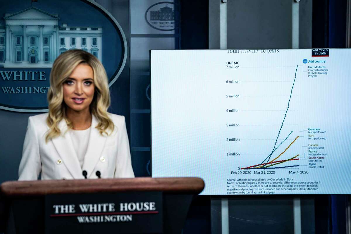 White House press secretary Kayleigh McEnany speaks during a briefing on Wednesday. The Trump adminisration declined to comment on the report that a new postmaster had been appointed.