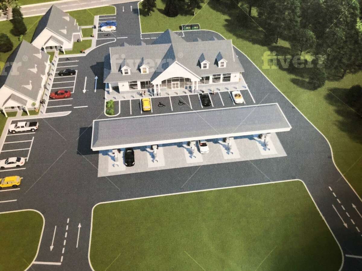 Plans have been filed with the Planning & Zoning Commission for redevelopment of 1055 Bridgeport Ave., present home of Langanke’s Florist and Greenhouses. Above is a rendering of the plan.