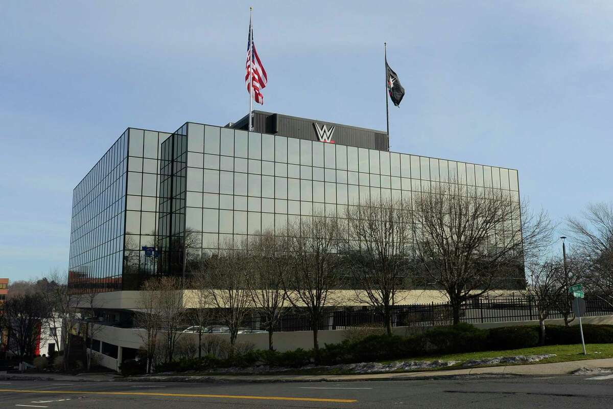 WWE headquarters at 1241 E. Main St., in Stamford, Conn. At the headquarters, the company filmed the ladder matches for its “Money in the Bank” special airing on May 10, 2020.