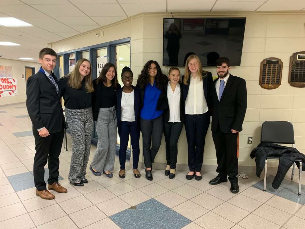 The Masuk High Future Business Leaders of America officers, left to right, are Daniel Rodrigues, Hayley Baron, Ava Mihalek, Mary Attah-Agyeman, Arshriya Koul, Meghan Braiewa, MaryO’Connor and Theodore Gross.