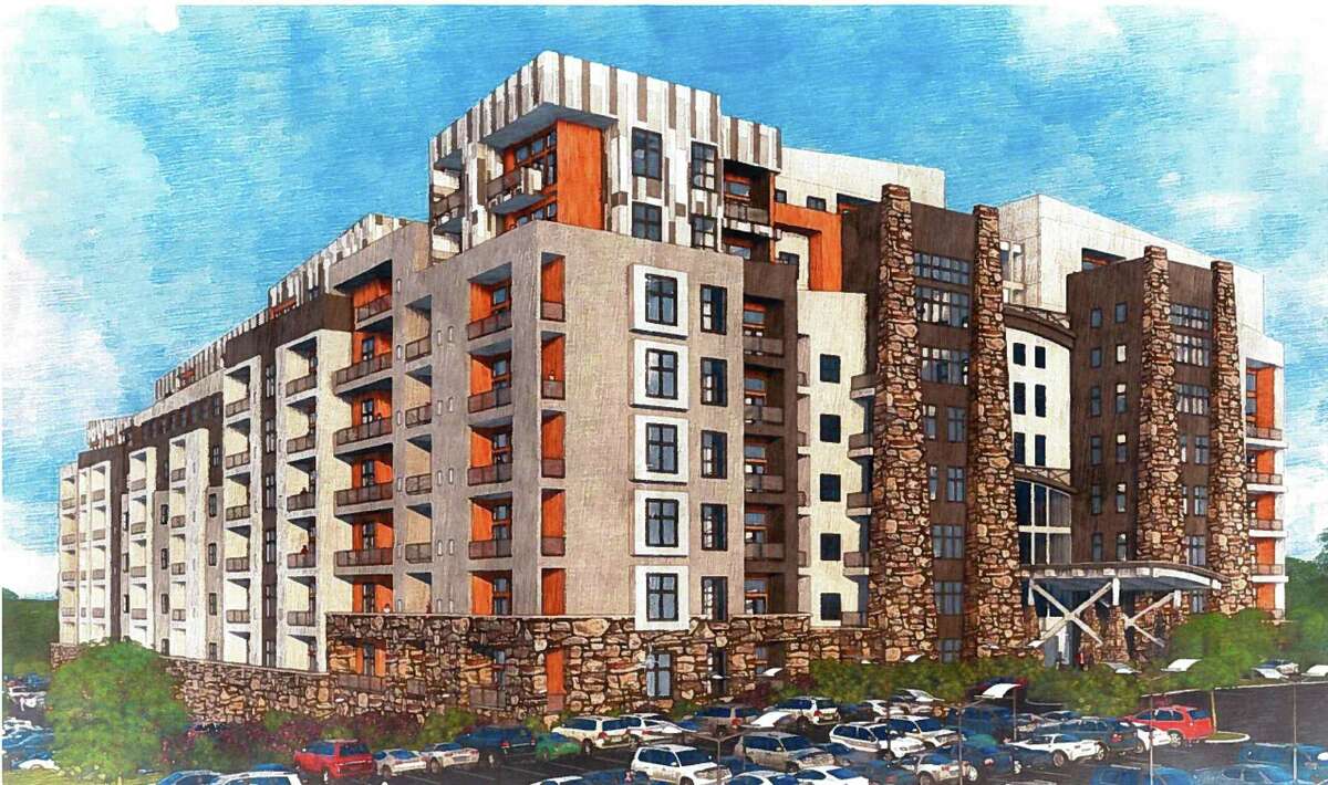 A rendering shows how Towne Center at Shelter Ridge, a planned community with apartments, retail, restaurants and possibly a medical building and assisted-living center, would look. The development was proposed for Bridgeport Avenue in Shelton.