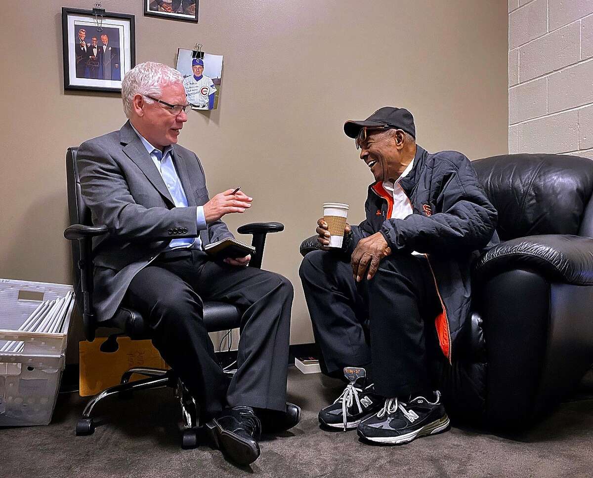 Willie Mays, right, and John Shea authored the new book “24: Life Stories and Lessons from the Say Hey Kid,” which is published by St. Martin’s Press and will be released Tuesday, May 12.
