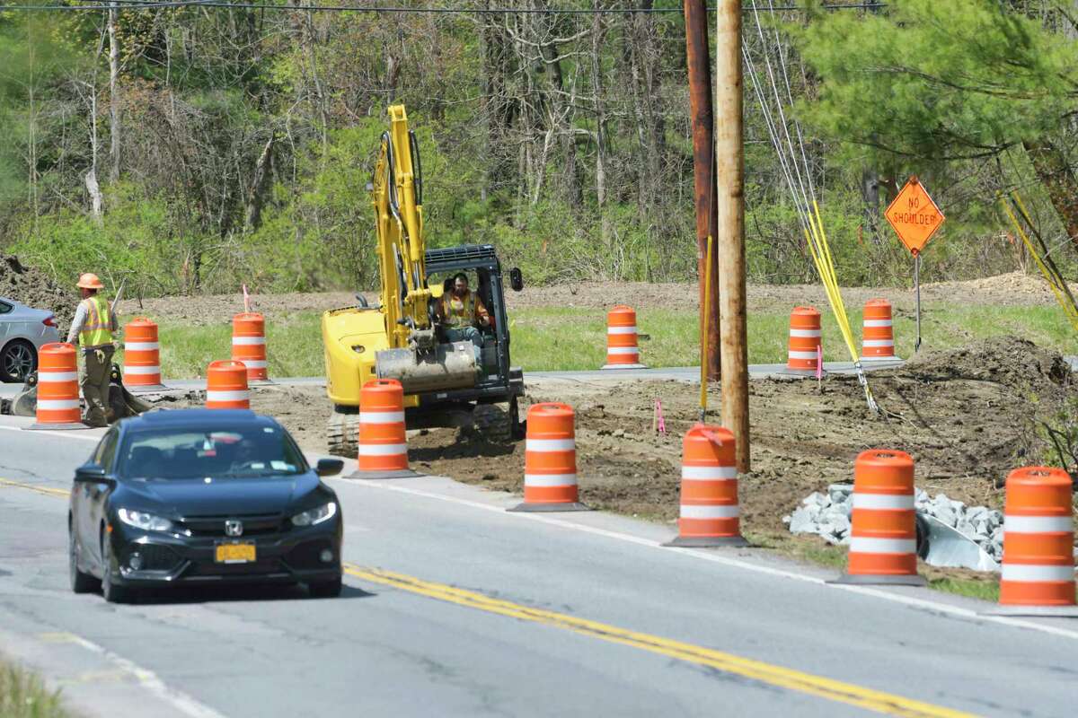 Construction work takes place along Rosendale Rd. near the intersection with River Rd. on Thursday, May 7, 2020, in Niskayuna, N.Y. (Paul Buckowski/Times Union)