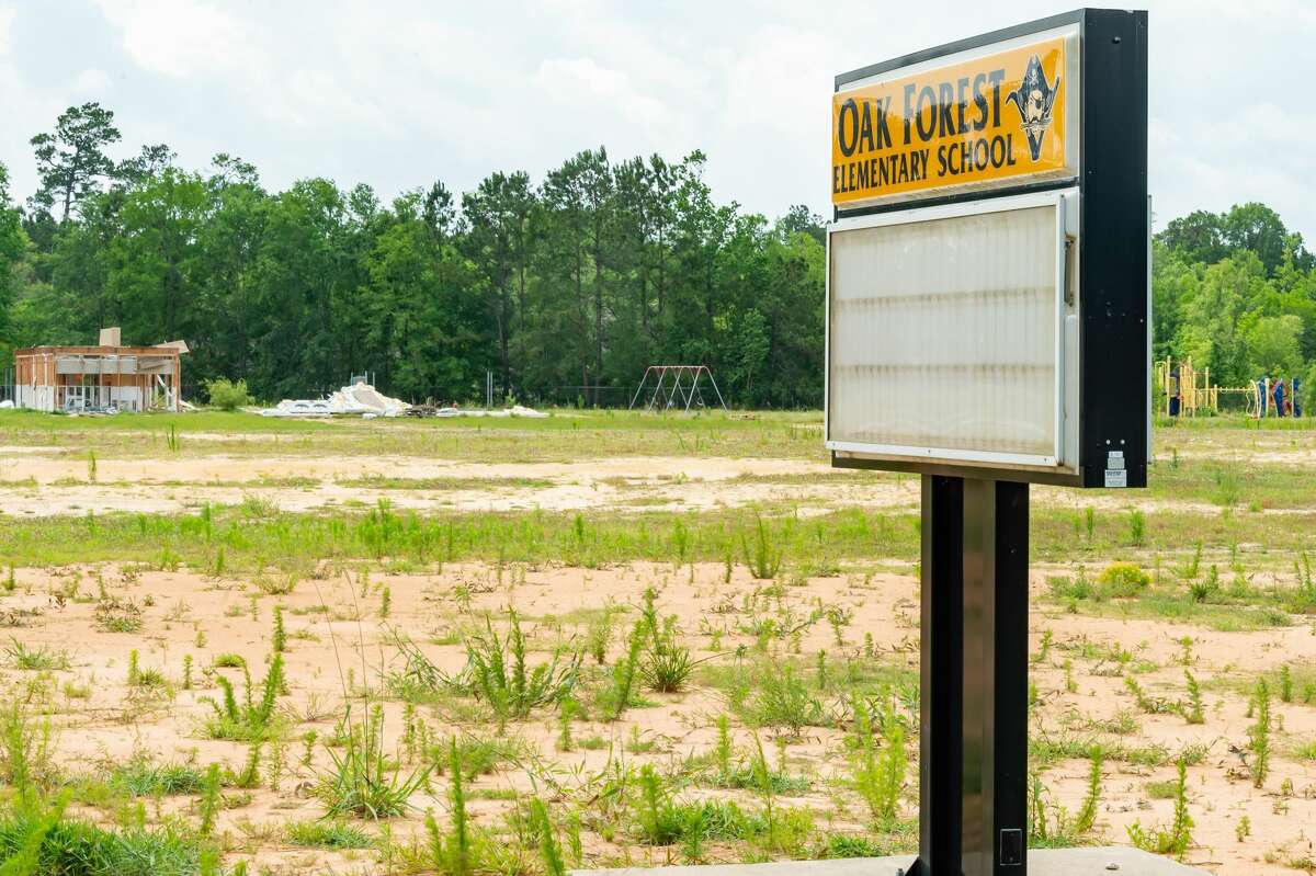 All that's left of Oak Forest Elementary School is the shell of an outbuilding building and some playground equipment as VISD waits for FEMA to approve the funds to replace it. The delayed projects at Oak Forest Elementary School and Vidor Middle School are coming up on three years since they were flooded in Hurricane Harvey. Photo made on May 8, 2020. Fran Ruchalski/The Enterprise