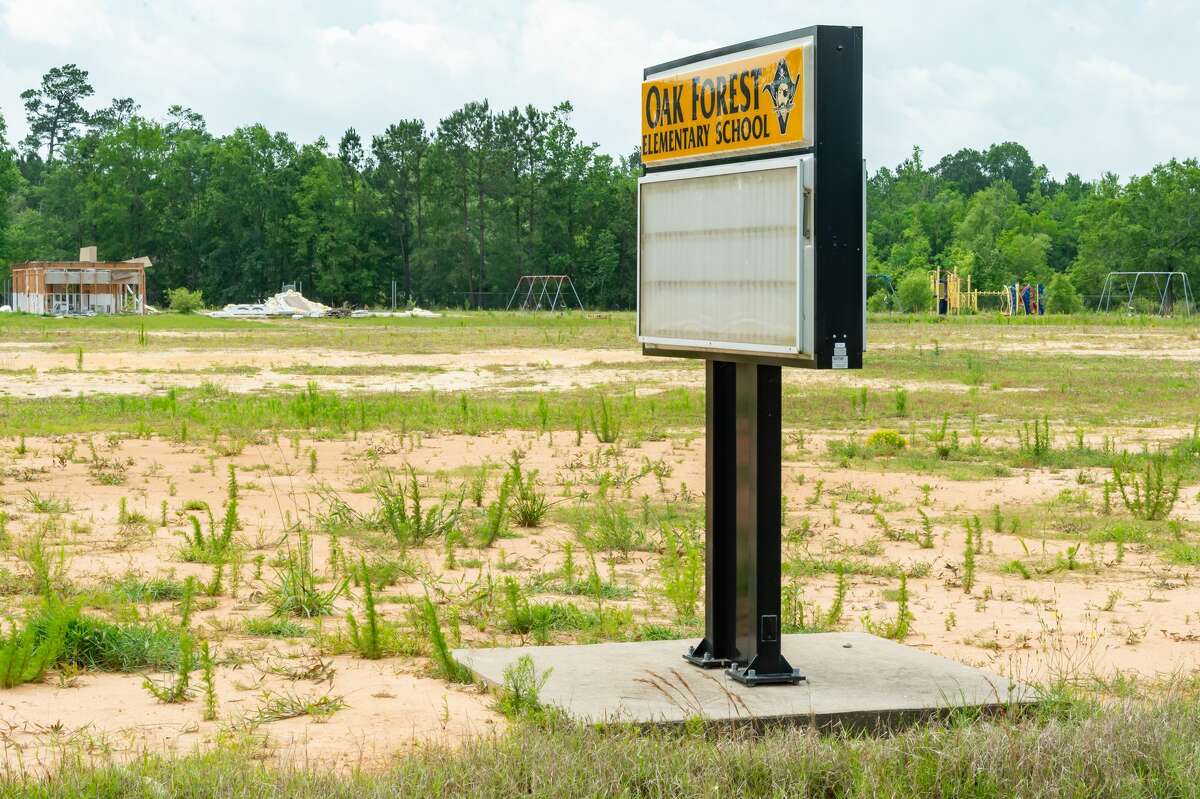 All that's left of Oak Forest Elementary School is the shell of an outbuilding building and some playground equipment as VISD waits for FEMA to approve the funds to replace it. The delayed projects at Oak Forest Elementary School and Vidor Middle School are coming up on three years since they were flooded in Hurricane Harvey. Photo made on May 8, 2020. Fran Ruchalski/The Enterprise