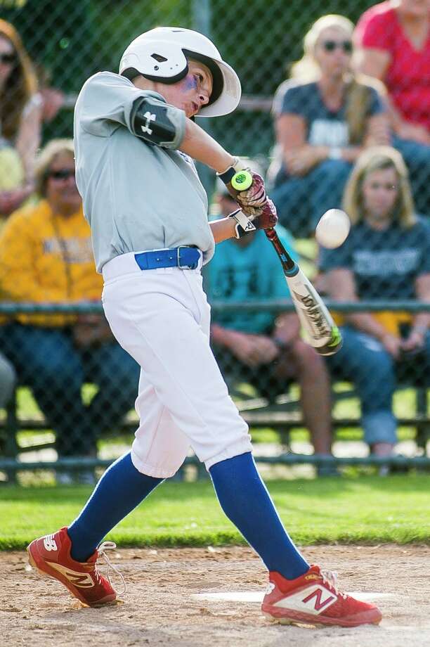 Kutchey Landscaping's Nate Schultz takes a swing during the June 17, 2019 major city championship game. (Daily News file photo)