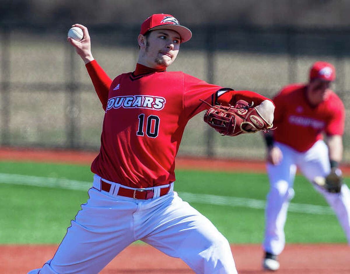 SIUE senior Kenny Serwa delivers a pitch during his start against Tennessee Tech on March 7 at SIUE’s Simmons Baseball Complex in Edwardsville. Serwa was off to a spectacular start when the season was canceled.