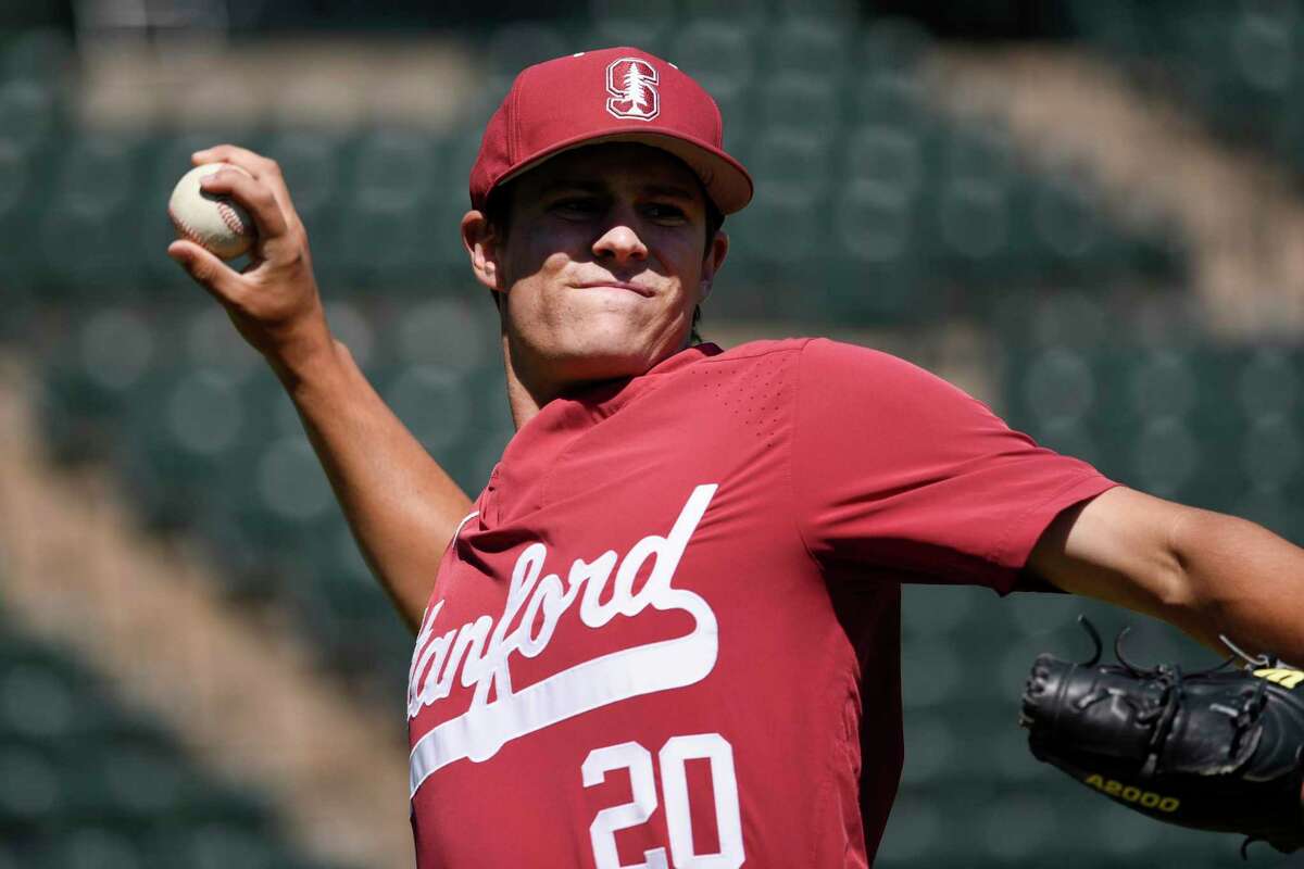 Cardinal's pitcher Brendan Beck throws a ball during a practice at Stanford University in Stanford, Calif., on Tuesday May 22, 2018.