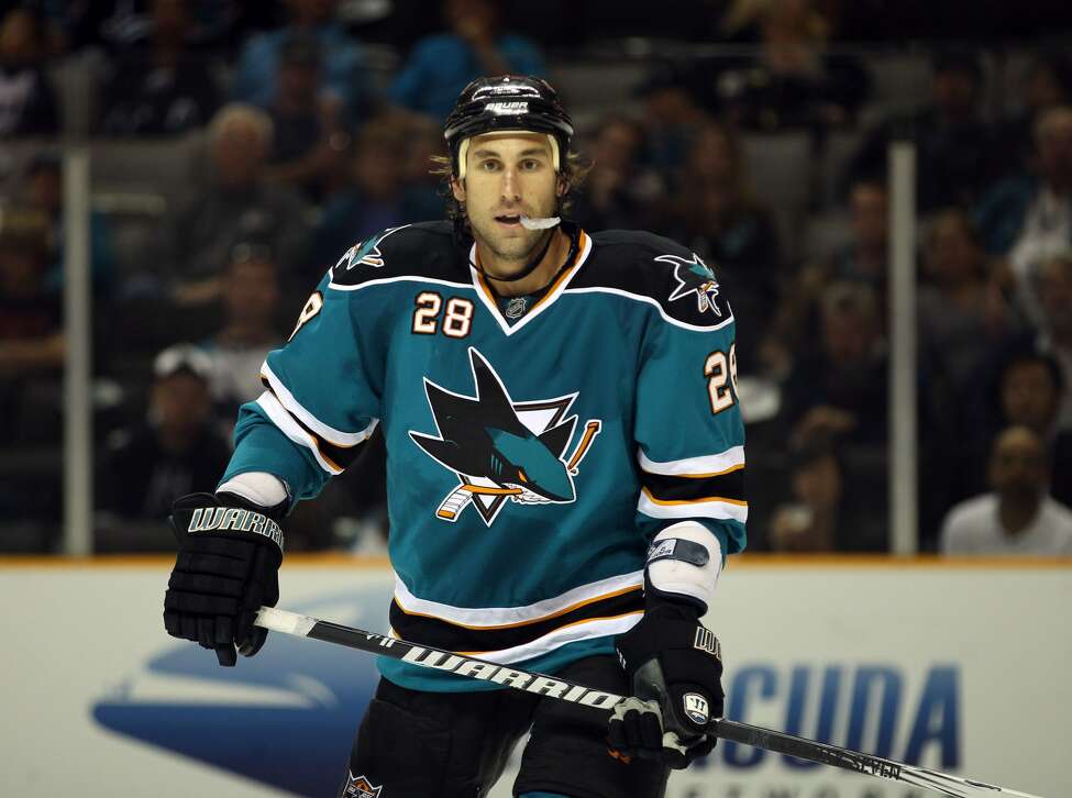 SAN JOSE, CA - SEPTEMBER 24: Jay Leach #28 of the San Jose Sharks in action during their preseason game against the Anaheim Ducks at HP Pavilion on September 24, 2010 in San Jose, California. (Photo by Ezra Shaw/Getty Images)
