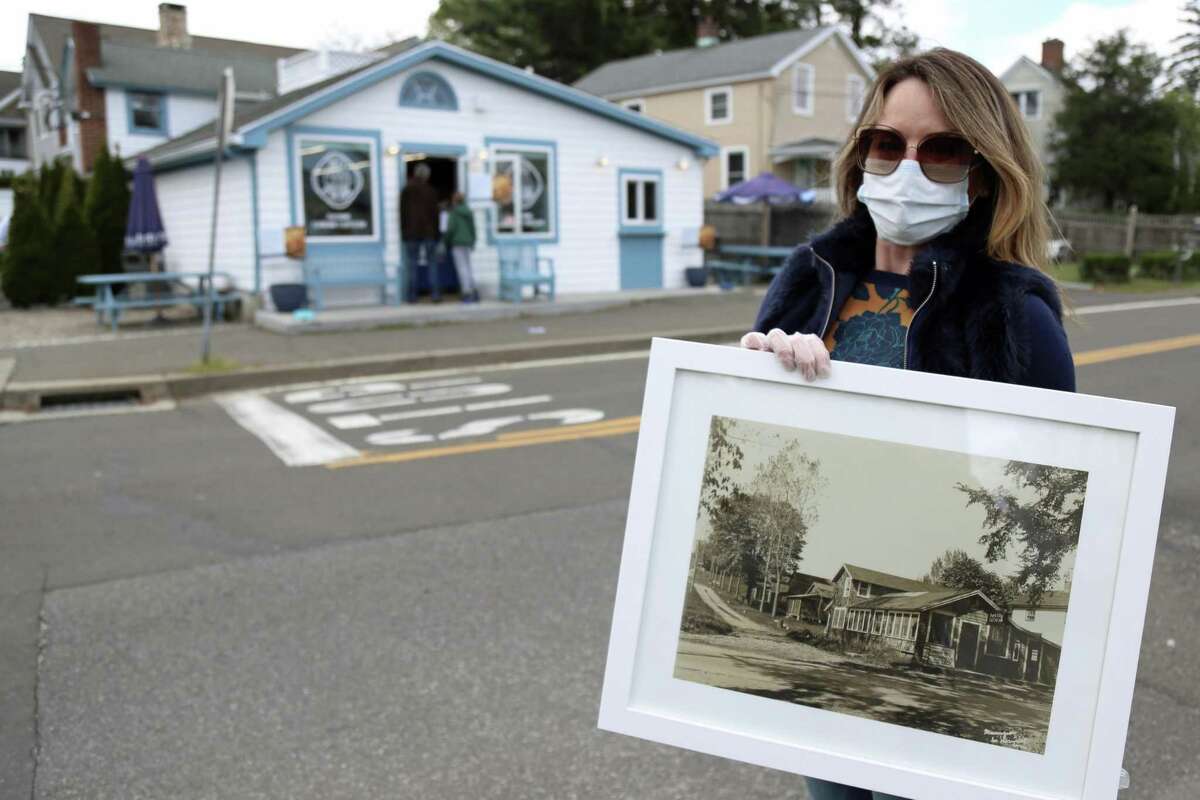 Betsy Kravitz shares an old photo of the original building at 222 Hillspoint Road, which is now the new Joey’s By The Shore Featuring Elvira Mae’s Coffee Bar by Old Mill Beach on Saturday, May 9, 20202, in Westport, Conn.