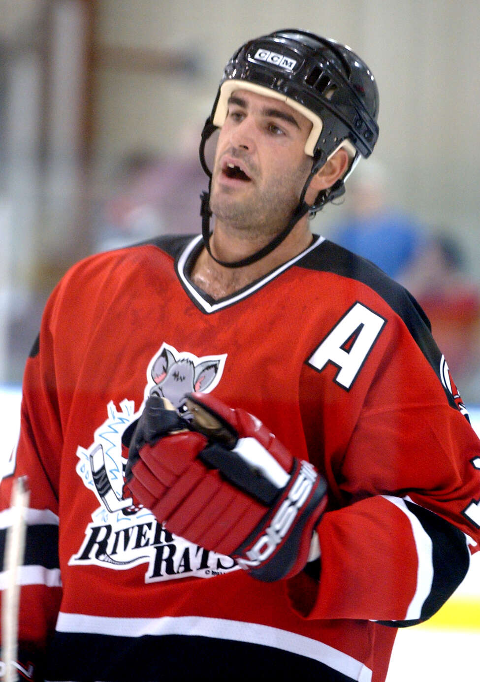 TIMES UNION STAFF PHOTO WILL WALDRON--River Rats Center, Craig Darby during a preseason game against the Worcester Icecats at B.I.G. Arena in Delmar. Sunday October 6, 2002.