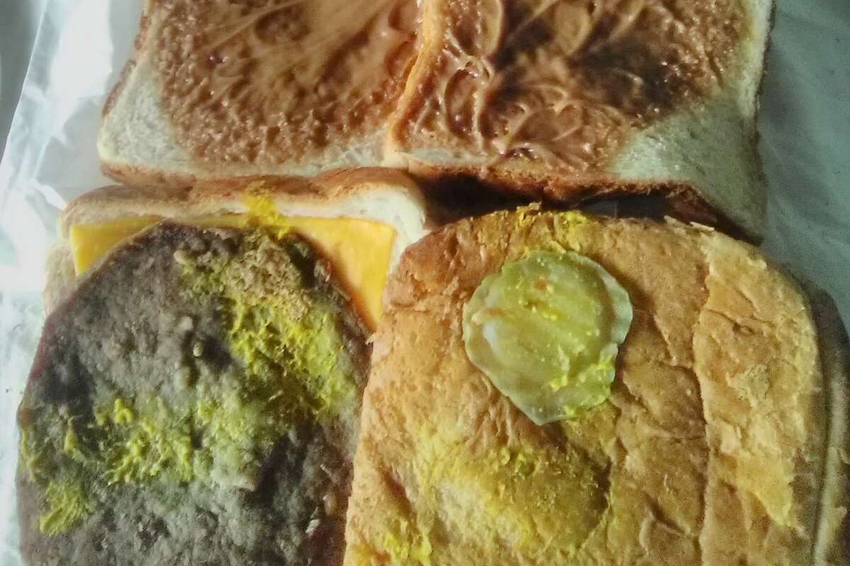 Peanut butter sandwich and hamburger.