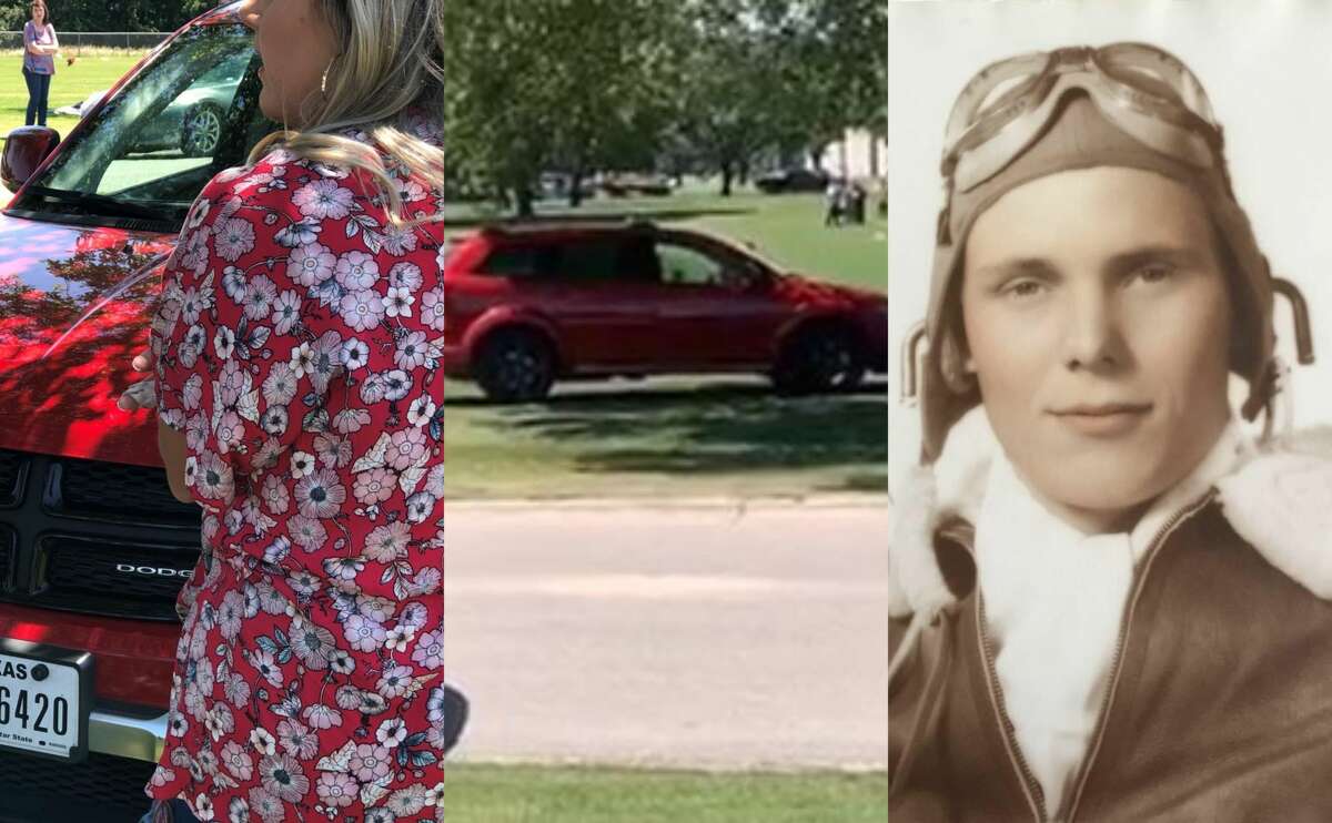Police are searching for a woman caught on video driving over graves at the Houston National Cemetery on Sunday. The photo on the right is of 1st Lt. Robert Eugene Marsh, who is buried alongside his wife at the cemetery.