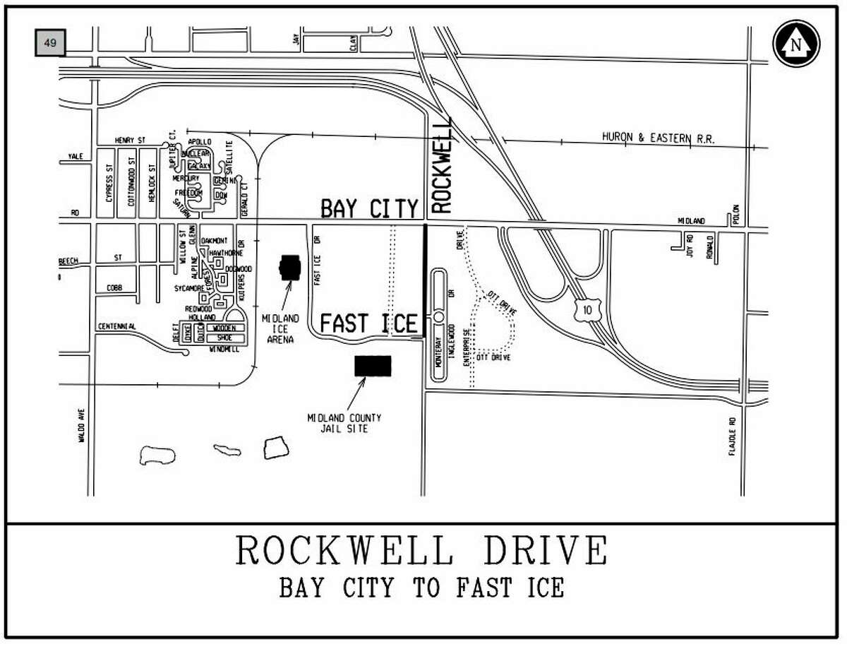 A map shows the portion of Rockwell Drive that will be reconstructed, from Bay City Road south to Fast Ice Drive, along the Costco property. (Agenda photo)