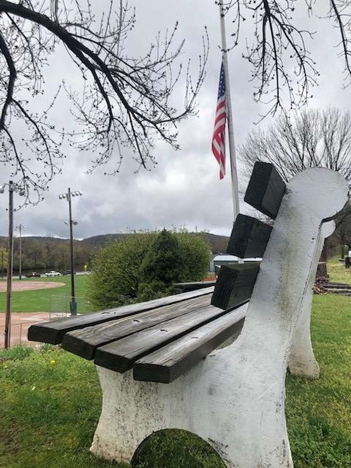 Spectrum/bench at the 9/11 memorial in Patriot's Way in New Milford May 3, 2020.