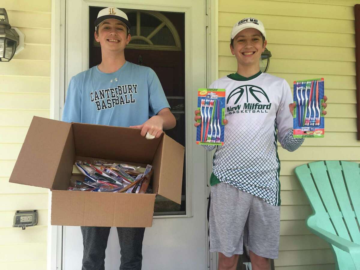 Brothers Jacob, left, and Ryder Gee of Gaylordsville recently collected more than 100 personal hygiene products to give to those in need during the pandemic.