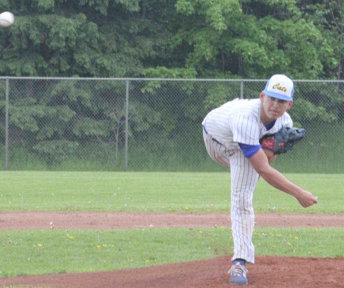 Evart's Justin O'Dell fires a pitch to the plate during the 2019 baseball season. (Herald Review photo file)