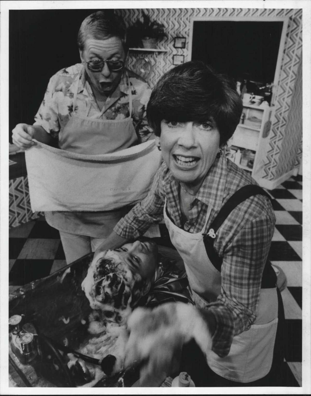 Bruce Jordan, in glasses, and Marilyn Abrams created the long-running comedy hit "Shear Madness" at the Lake George Dinner Theatre in Lake George Village before opening a production at Charles Playhouse in Boston in 1980. They are shown here in the Boston production in 1981. (Times Union archive.)