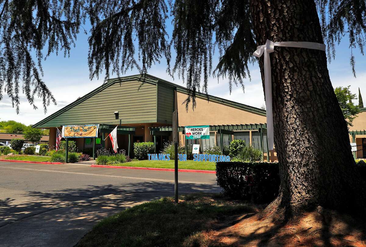The Turlock Nursing and Rehabilitation Center where 14 residents have died from COVID-19 in Turlock, Calif., on Wednesday, May 13, 2020. About 150 residents and staff have tested positive at the facility.