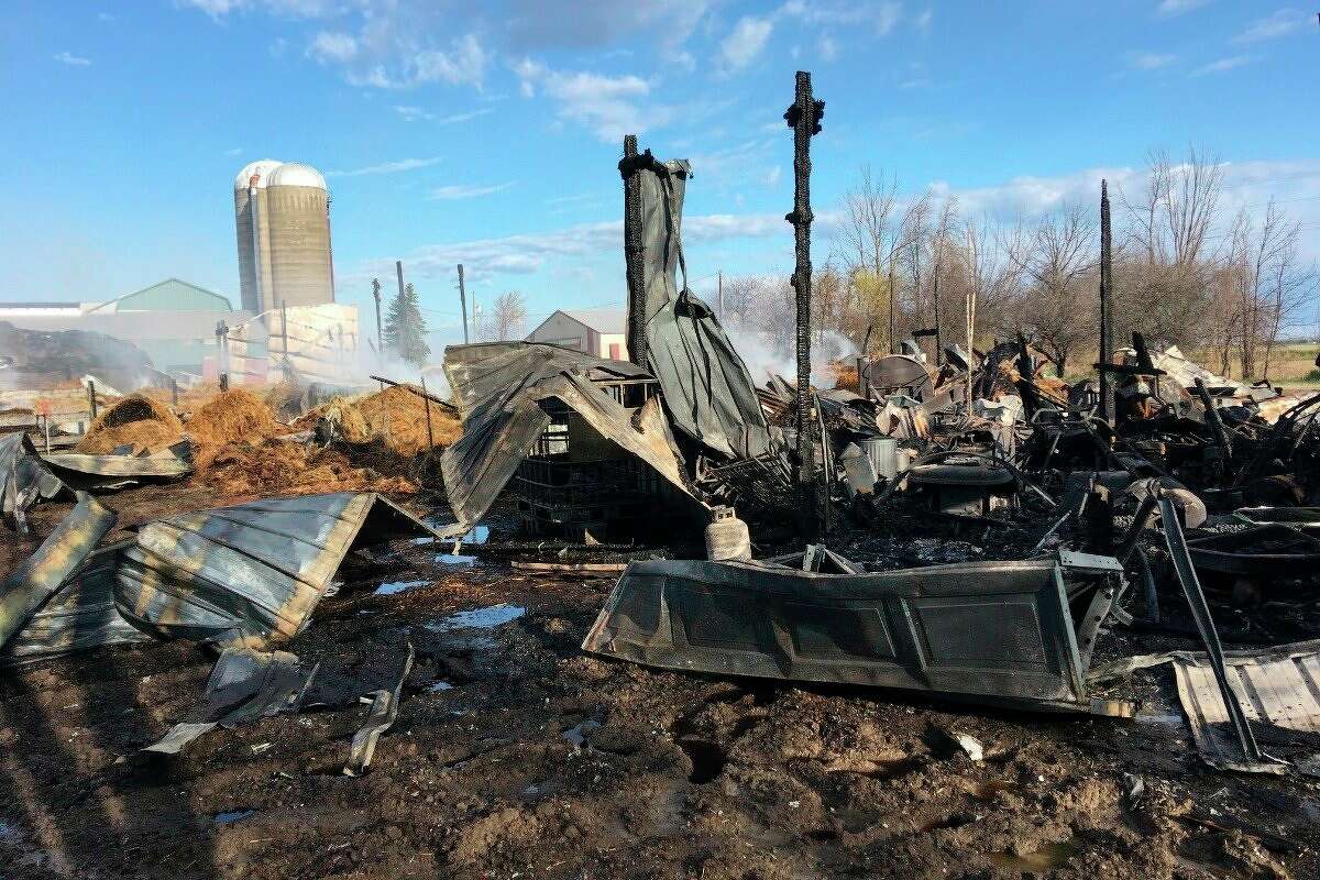 A GoFundMe account has been created to provide Bruce and Vicki Geiger with financial assistance, after a fire destroyed their barn and shop. Sigel Township Fire Chief Joel Kiehl estimated the total damage to be $350,000. (Vicki Geiger/Courtesy Photo)