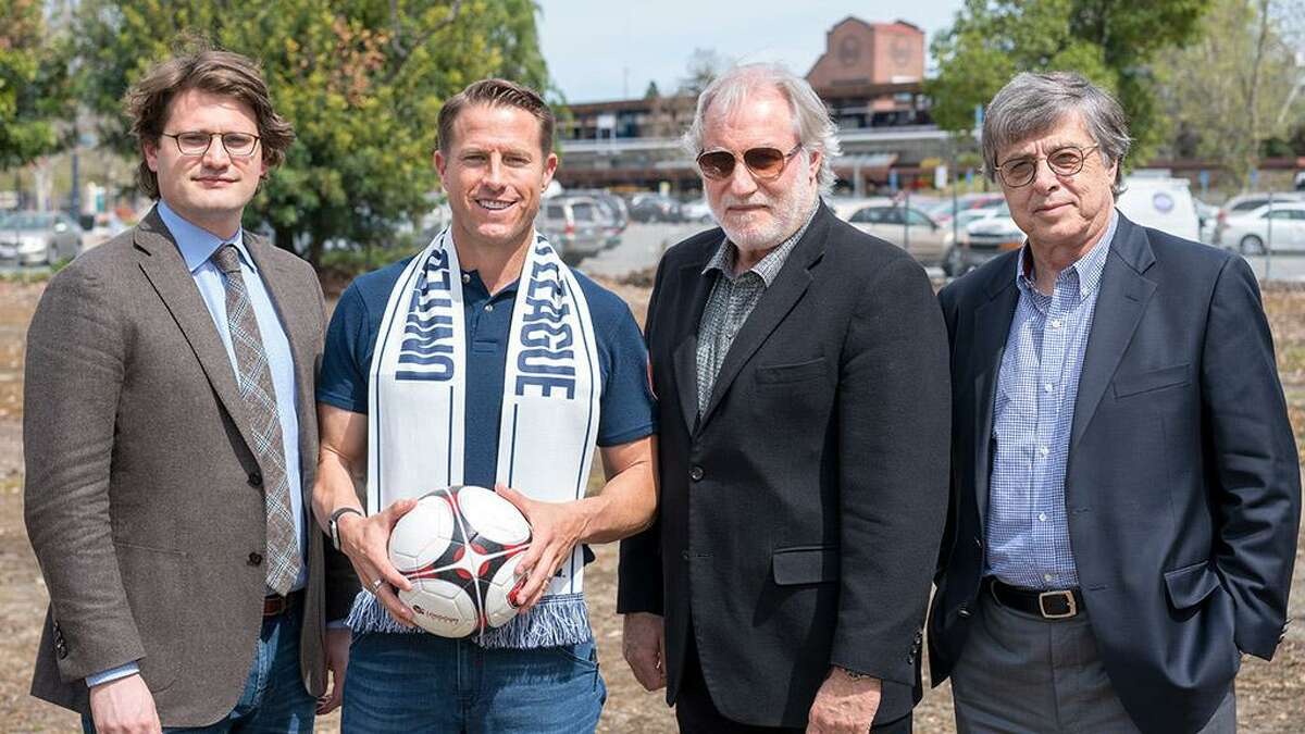 USL Chief Operating Officer Justin Papadakis, Former USL East Bay Sporting Director Andy McDermott, Hall Sports Ventures’ Chief Executive Officer Mark Hall and USL Chief Executive Officer Alec Papadakis in 2018.