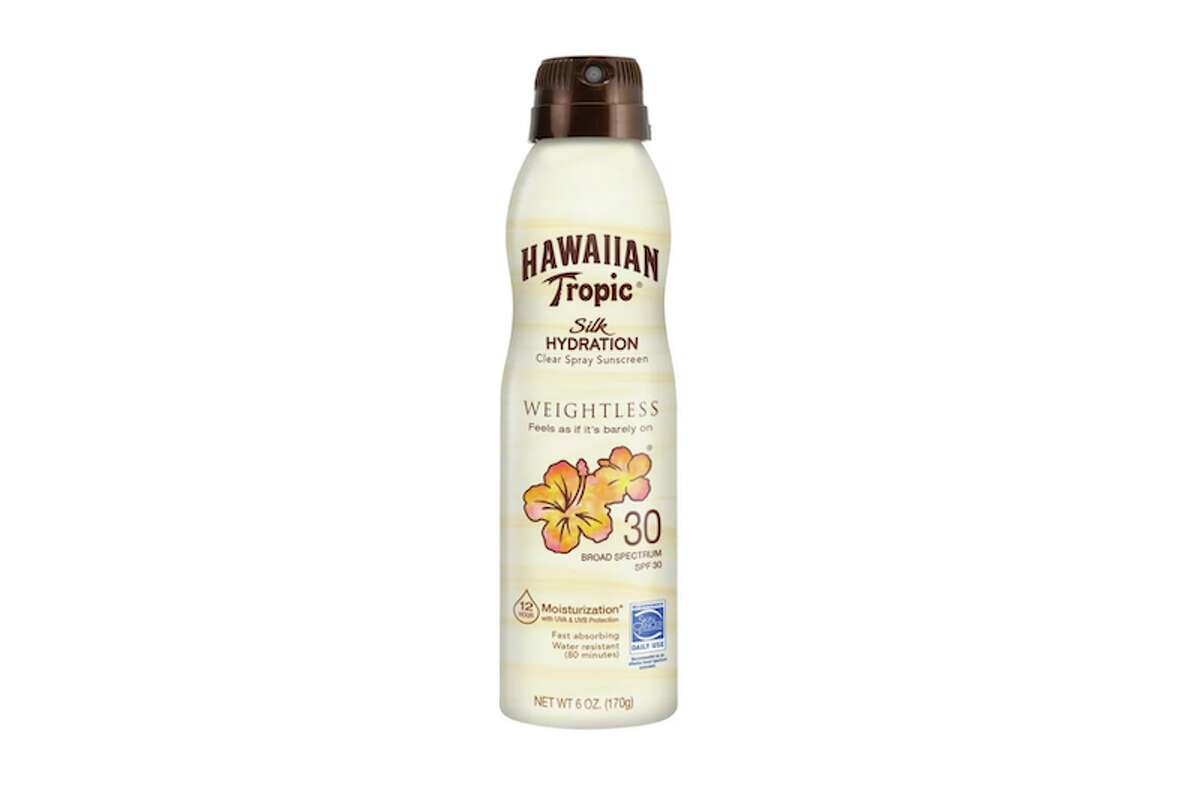 Hawaiian Tropic Silk Hydration Weightless Sunscreen Spray, $8.92Looking for a sunscreen spray that is under $10 and won't get your hands all gross and sticky? Hawaiian Tropic Silk Hydration Weightless Sunscreen Spray does actually feel weightless on your skin and smells nice. Plus, you get the added benefit of this moisturizing your skin while you're baking under the sun.