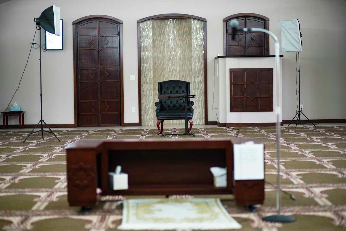 A seat is set up for the Clear Lake Islamic Center's Imam to live stream his lectures.