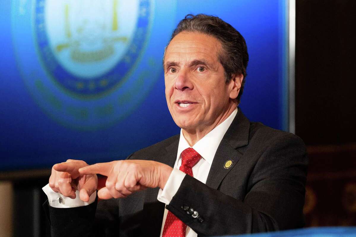 New York Gov. Andrew Cuomo speaks at a news conference at the State Capitol in Albany, N.Y., on April 30, 2020.