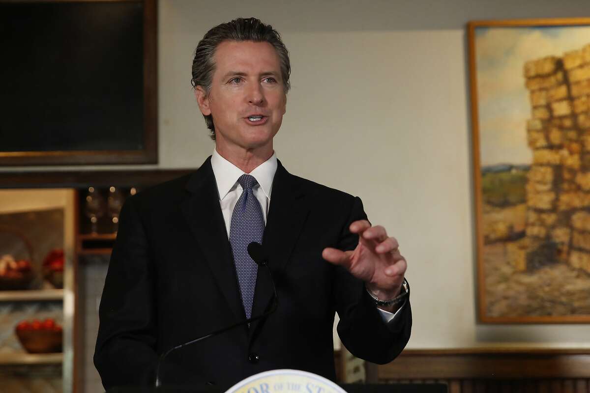 Gov. Gavin Newsom announced new criteria related to coronavirus hospitalizations and testing that could allow counties to open faster than the state, during a news conference at Mustards Grill in Napa, Calif., Monday May 18, 2020. Newsom says the new criteria could apply to 53 of the state's 58 counties. (AP Photo/Rich Pedroncelli, Pool)