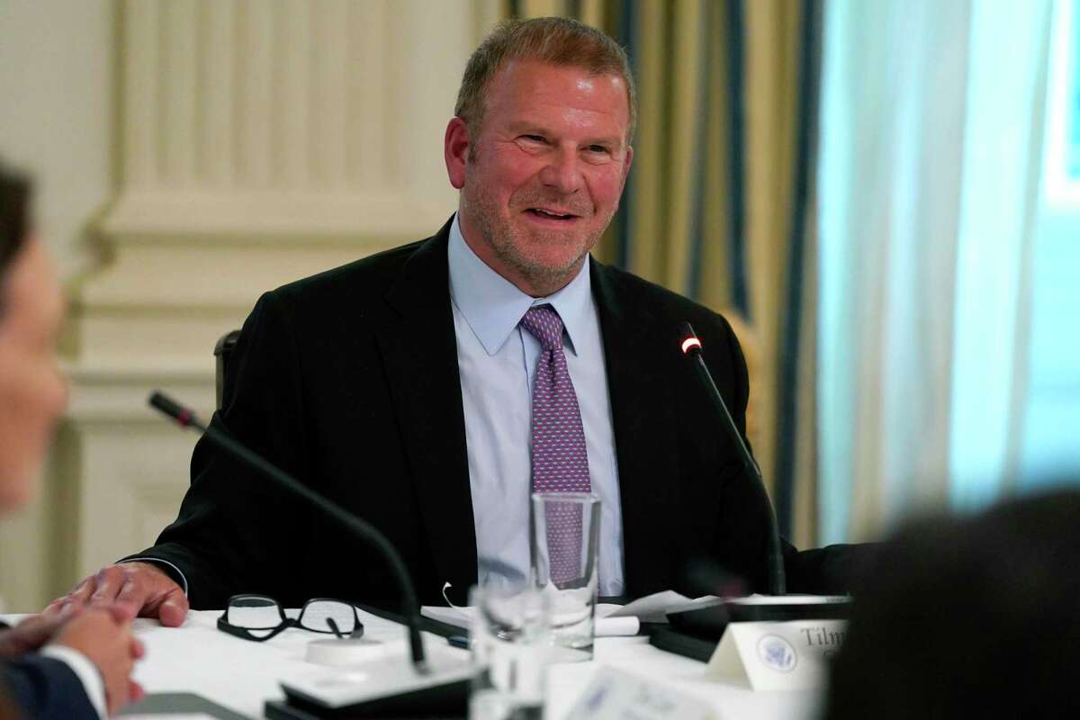 Tilman Fertitta, chairman and CEO of Landry's Inc., speaks during a meeting with restaurant industry executives about the coronavirus response, in the White House in May. Landry’s had a banner year in 2019, placing in No. 4 on the Chronicle 100’s top private companies.