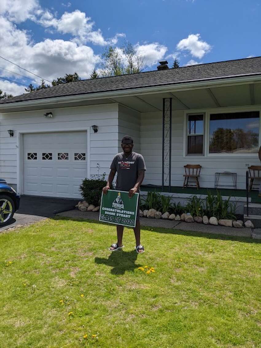 Doane Stuart Head of School Cecil Stodghill knocked on doors of the school's graduating seniors throughout the Capital Region on Saturday, May 16, 2020 to deliver a Thunderchicken sign and his personal congratulations.