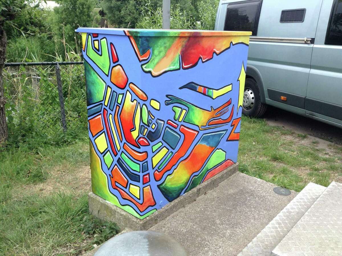 Liz Squillace painted this utility box, with a map of Amsterdam and its canals, for a campground in the Netherlands.