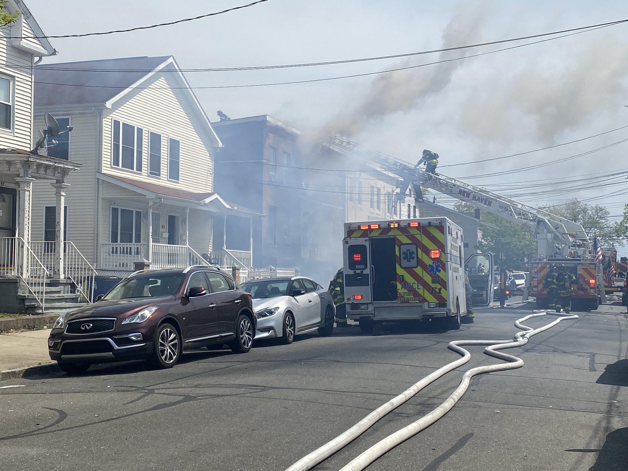 New Haven firefighters battle Haven Street fire
