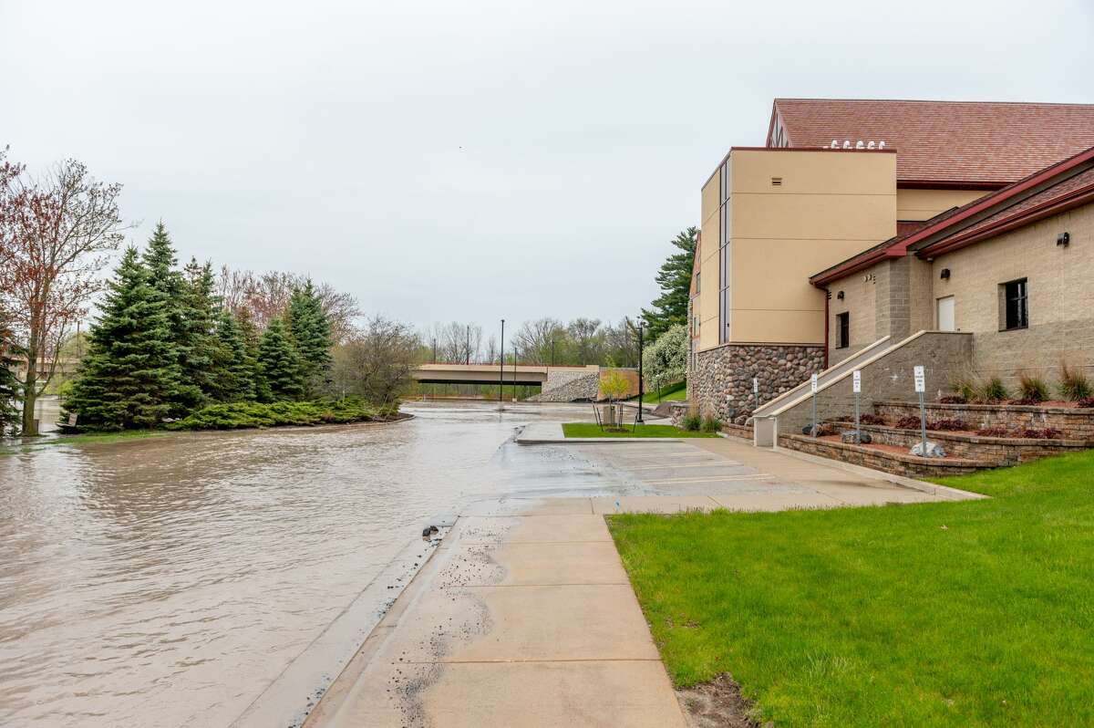 A scene from downtown Midland as the Tittabawassee River floods the city on Tuesday, May 19, 2020.