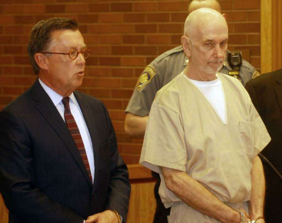 James Maharg, right, charged with the murder of his husband in their Sherman home, is shown in Danbury Superior Court on May 8, 2019. Photo: Rob Ryser / Hearst Connecticut Media