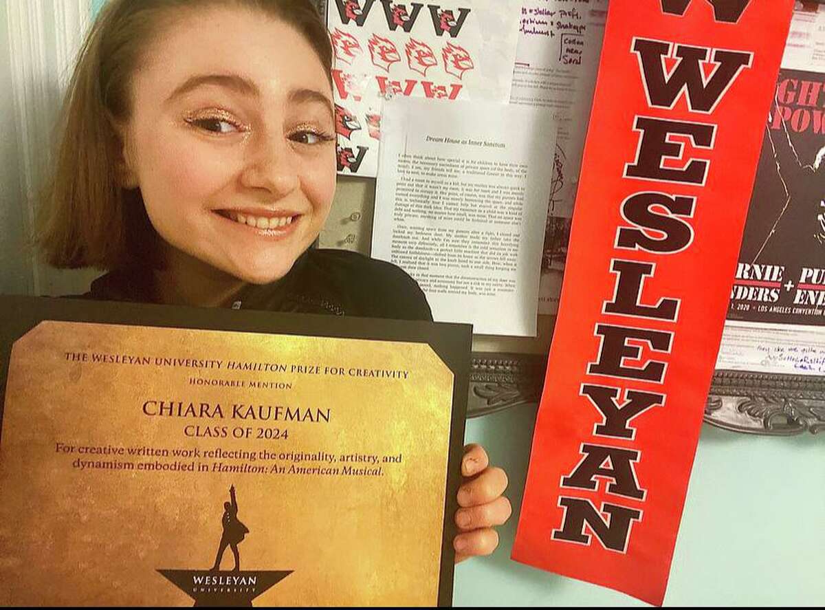 Wesleyan University student Chiara Naomi Kaufman shows off her award.