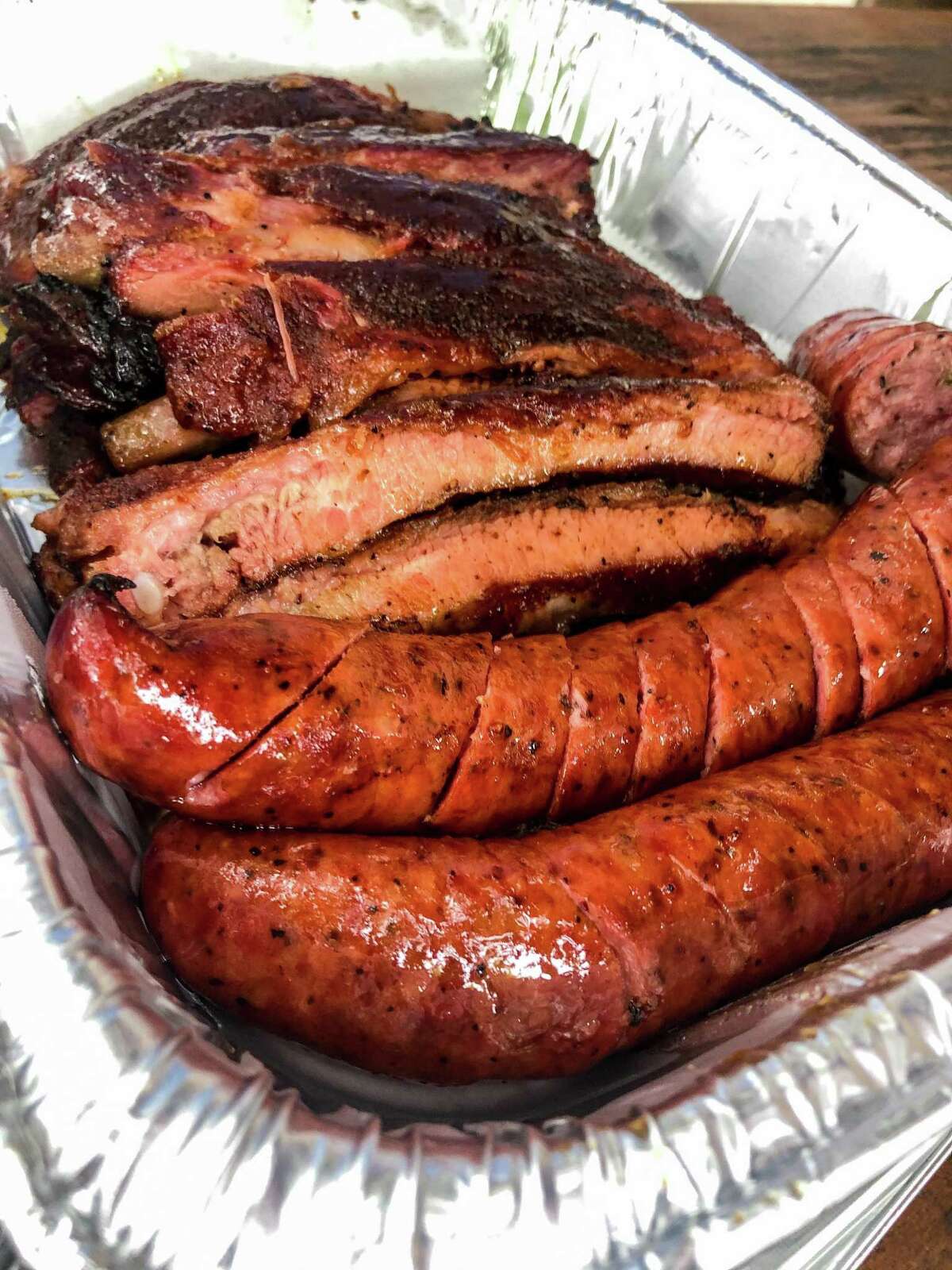Sausage and ribs from Pinkerton’s Barbecue