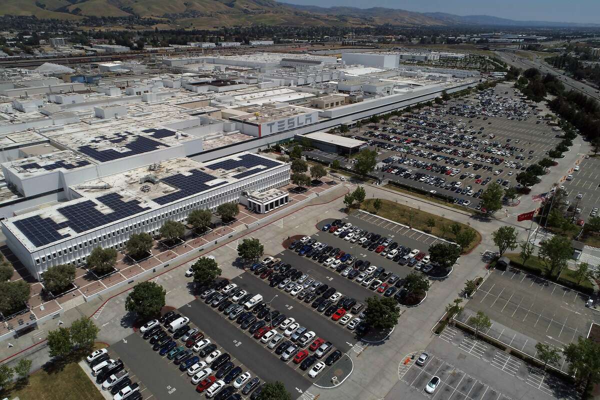 The Tesla factory as work restarted before Alameda County officials gave the approval to reopen in Fremont, Calif., on Monday, May 11, 2020.