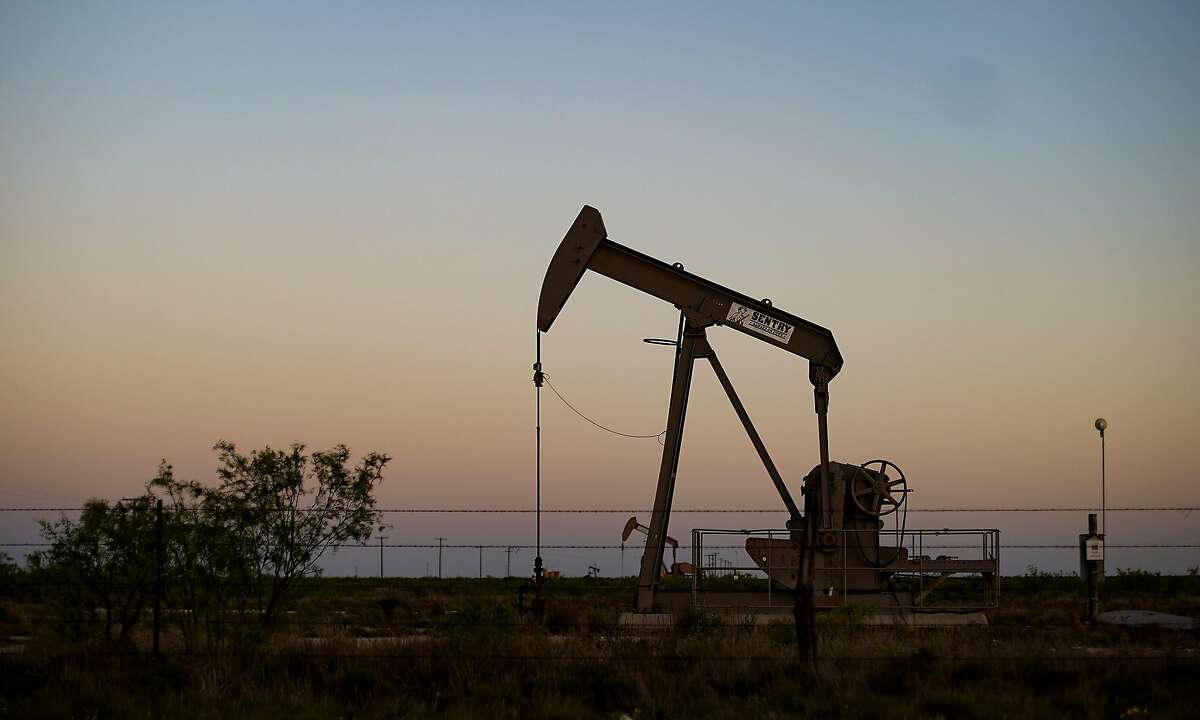 An oil pumpjack outside of Odessa, Texas on Sunday, April 26, 2020.