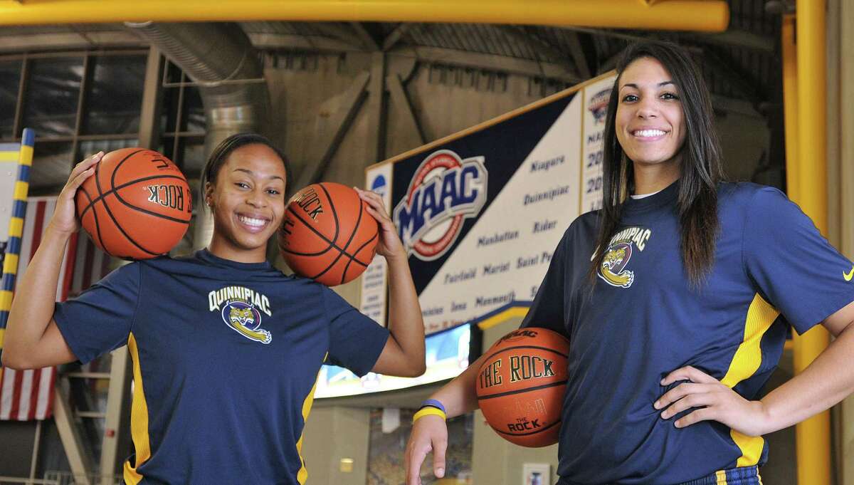 Quinnipiac women’s basketball standouts Jasmine Martin, left, and Brittany McQuain.
